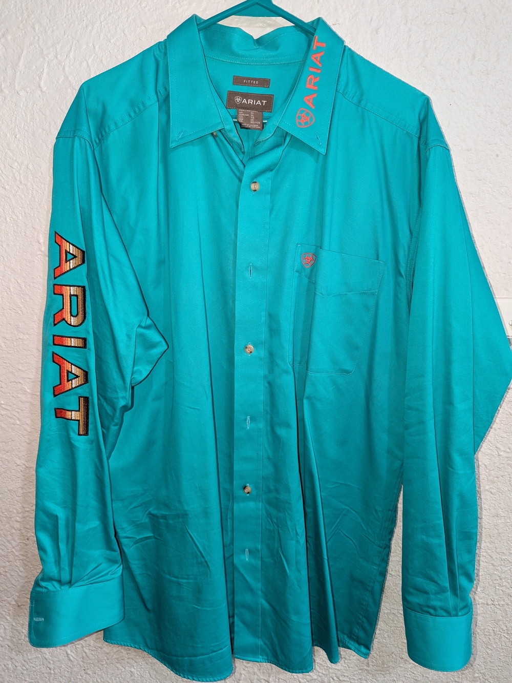 Ariat Teal Long-Sleeve Button-Down with Sleeve Logo